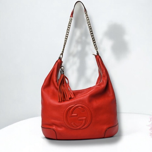 Authentic Gucci Patent Pink Fuchsia Soho Fringe Tassel Chain Tote Bag GORGEOUS! - Picture 7 of 16